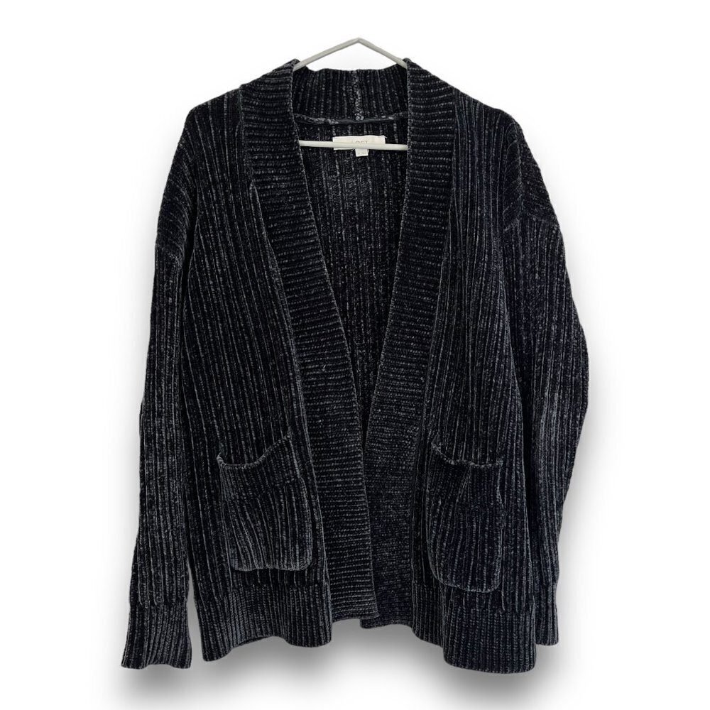 Loft Womens Sz M MP Black Yarn Style Cardigan - Shiny Look - Loungewear Spring